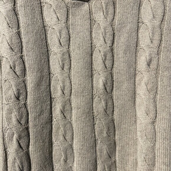 Ralph Lauren Blue Label Cable-Knit Silk-Cashmere Sweater Size M Tan Leather-Trim - Picture 5 of 11